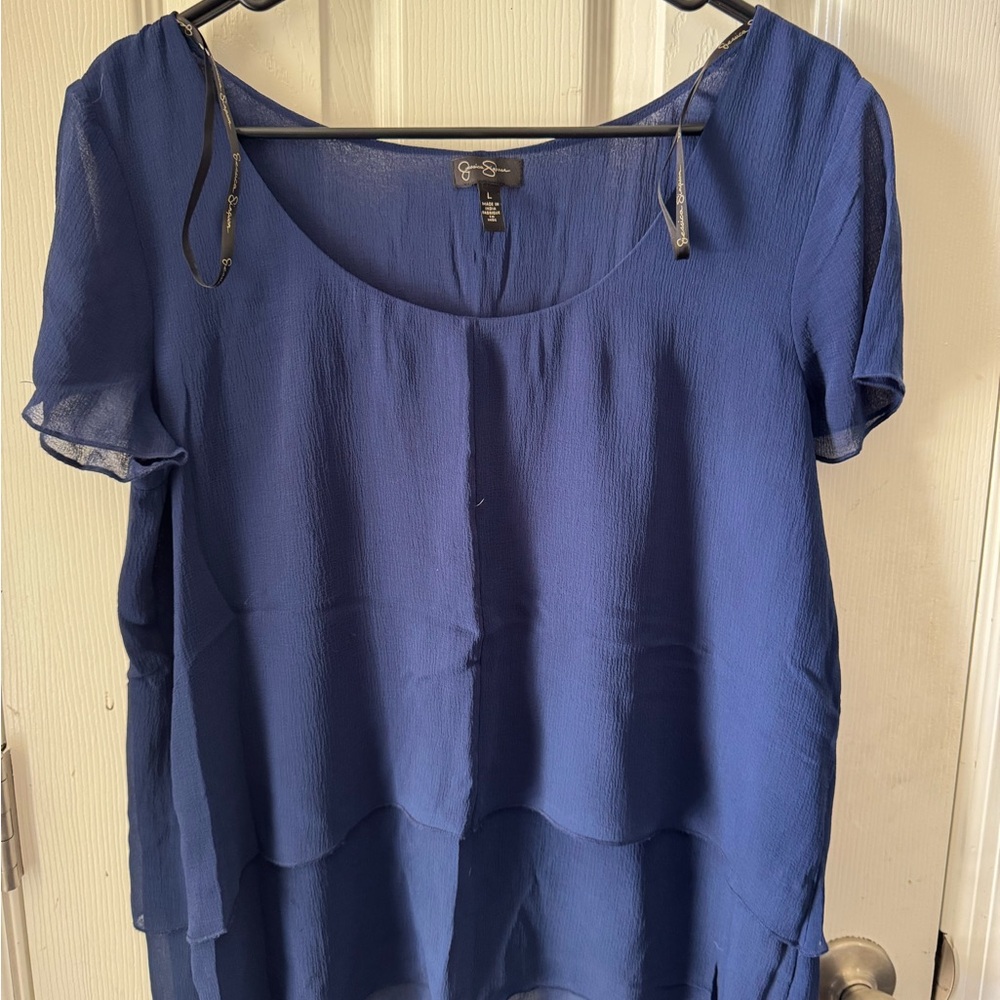 Jessica Simpson Blue Flutter Sleeve Blouse